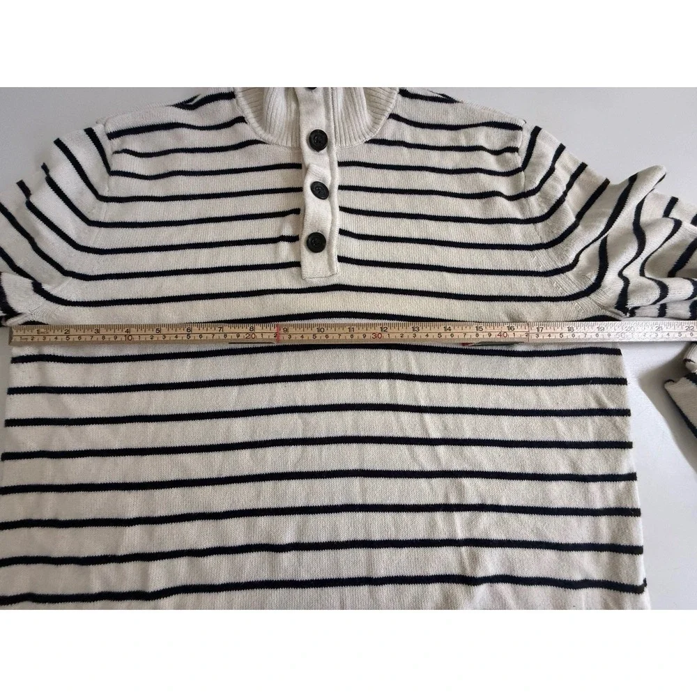 American Eagle Men M Striped Mock Neck Sweater Cotton Button Pullover Nautical